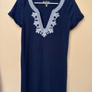 Lilly Pulitzer Navy Dress with Light Blue Embroidered V-Neck